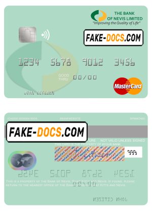 Saint Kitts and Nevis Bank of Nevis mastercard credit card template in PSD format
