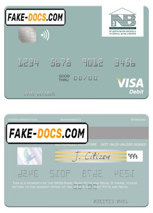 Saint Kitts and Nevis SKNA Bank visa debit card template in PSD format