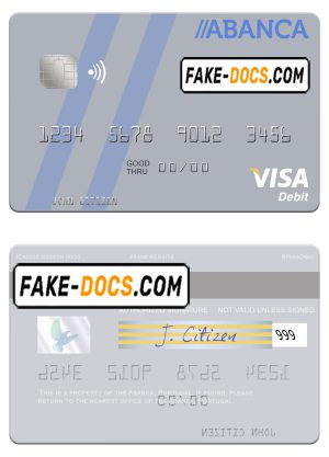 Portugal Abanca visa debit card, fully editable template in PSD format