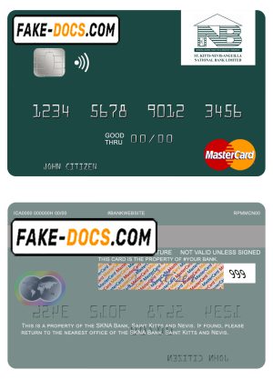 Saint Kitts and Nevis SKNA Bank mastercard credit card template in PSD format
