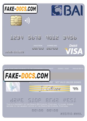 Portugal Banco BAI Europa visa debit card, fully editable template in PSD format
