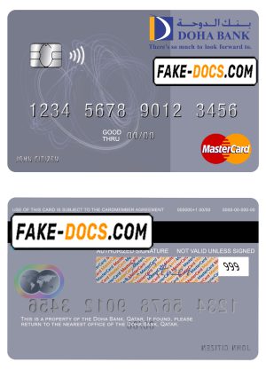 Qatar Doha Bank mastercard, fully editable template in PSD format