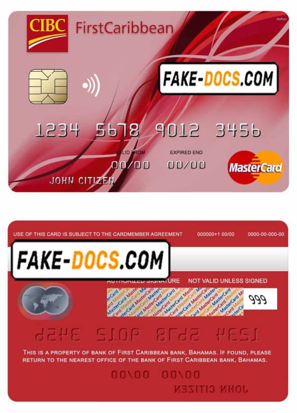 Bahamas First Caribbean bank mastercard credit card template in PSD format, fully editable