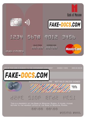 Russia Bank of Moscow mastercard, fully editable template in PSD format