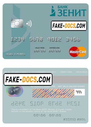Russia Bank ZENIT mastercard, fully editable template in PSD format