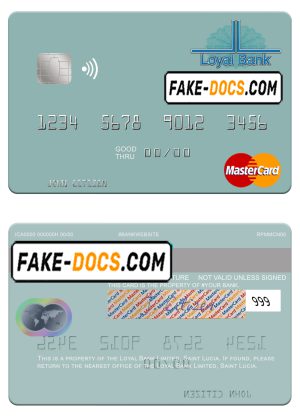 Saint Lucia Loyal Bank Limited mastercard credit card template in PSD format