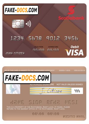 Saint Lucia Scotiabank visa debit credit card template in PSD format