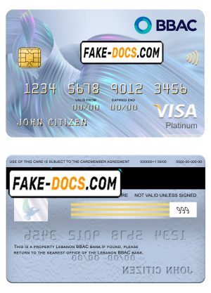 Lebanon BBAC bank visa platinum card, fully editable template in PSD format Lebanon BBAC bank visa platinum card, fully editable template in PSD format