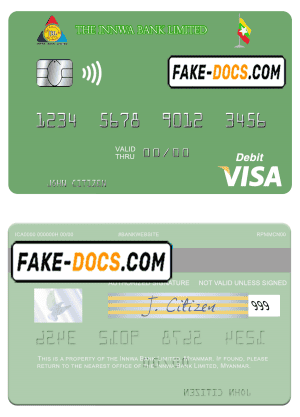 Myanmar Innwa Bank Limited visa debit card, fully editable template in PSD format Myanmar Innwa Bank Limited visa debit card, fully editable template in PSD format