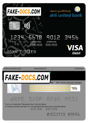 Bahrain Ahli United bank visa card template in PSD format, fully editable
