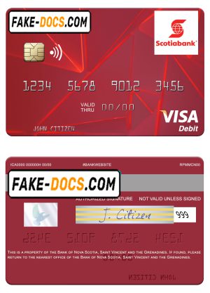 Saint Vincent and the Grenadines Bank of Nova Scotia visa debit card template in PSD format