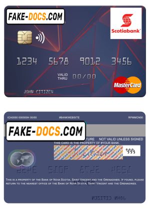 Saint Vincent and the Grenadines Bank of Nova Scotia mastercard card template in PSD format