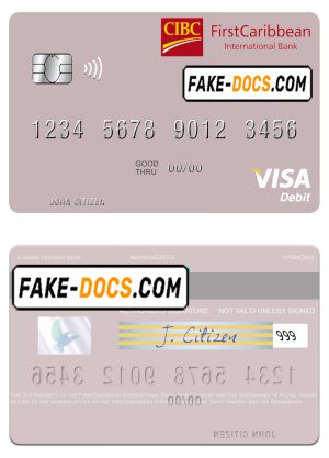 Saint Vincent and the Grenadines FirstCaribbean International Bank visa debit card template in PSD format