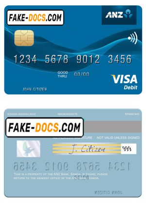 Samoa ANZ Bank visa debit card template in PSD format, fully editable