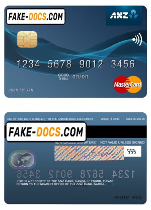 Samoa ANZ Bank mastercard credit card template in PSD format
