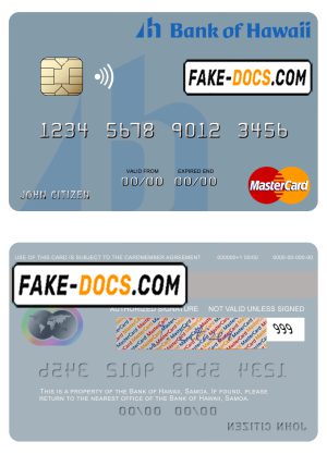 Samoa Bank of Hawaii mastercard template in PSD format