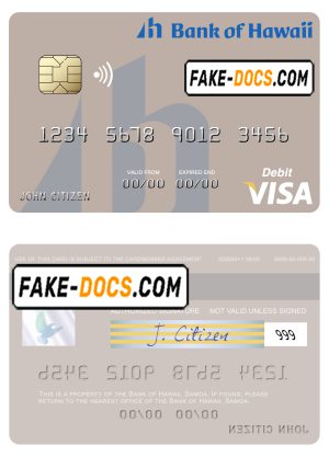 Samoa Bank of Hawaii visa debit card template in PSD format, fully editable