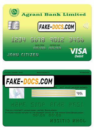 Bangladesh Agrani bank visa card template in PSD format, fully editable
