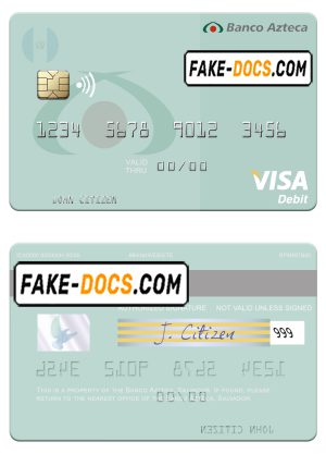 Salvador Banco Azteca visa debit credit card template in PSD format, fully editable
