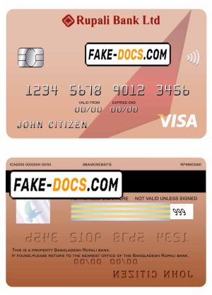 Bangladesh Rupali bank visa card template in PSD format, fully editable