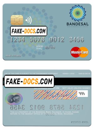 Salvador Bandesal Bank mastercard credit card template in PSD format