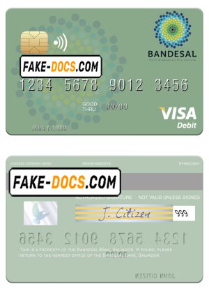 Salvador Bandesal Bank visa debit credit card template in PSD format, fully editable