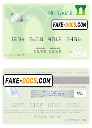 Saudi Arabia The National Commercial Bank visa debit card template in PSD format Saudi Arabia The National Commercial Bank visa debit card template in PSD format