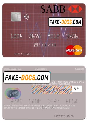 Saudi Arabia The Saudi British Bank mastercard template in PSD format