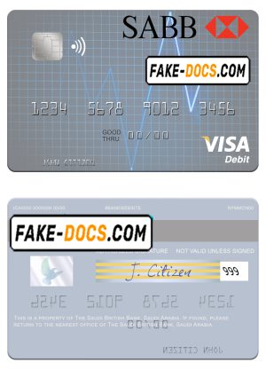 Saudi Arabia The Saudi British Bank visa debit card template in PSD format