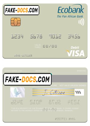 Senegal Ecobank Sénégal visa debit card template in PSD format