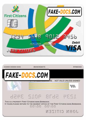 Barbados first Citizens bank visa card template in PSD format, fully editable
