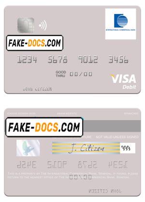 Senegal The International Commercial Bank visa debit card template in PSD format Senegal The International Commercial Bank visa debit card template in PSD format