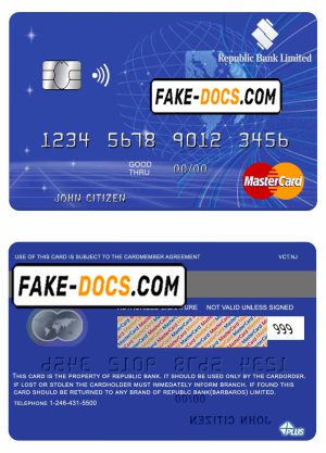 Barbados Republic Bank mastercard template in PSD format, fully editable