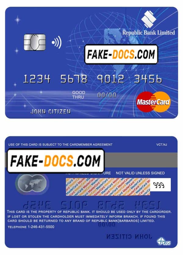 Barbados Republic Bank mastercard template in PSD format, fully editable