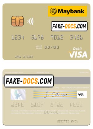 Singapore Maybank Singapore visa debit card template in PSD format