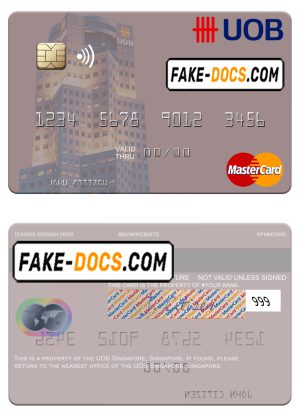 Singapore UOB Singapore mastercard template in PSD format