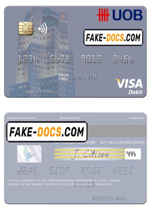 Singapore UOB Singapore visa debit card template in PSD format