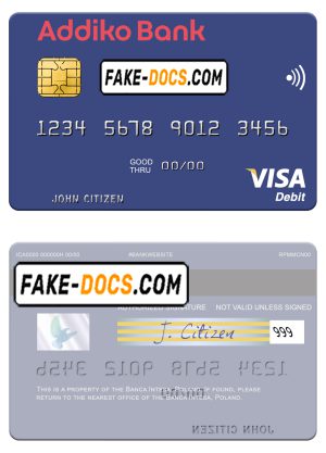Slovenia Addiko Bank visa debit card template in PSD format Slovenia Addiko Bank visa debit card template in PSD format