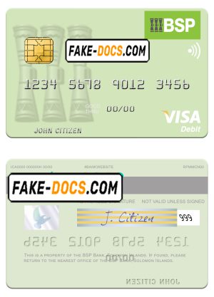 Solomon Islands BSP Bank visa debit credit card template in PSD format Solomon Islands BSP Bank visa debit credit card template in PSD format