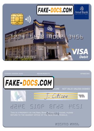 Somalia Amal Bank visa debit card template in PSD format, fully editable Somalia Amal Bank visa debit card template in PSD format, fully editable