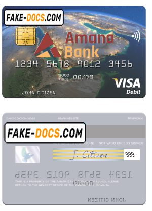Somalia Amana Bank visa debit credit card template in PSD format