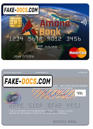 Somalia Amana Bank mastercard credit card template in PSD format