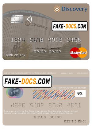 South Africa Discovery Limited mastercard credit card template in PSD format