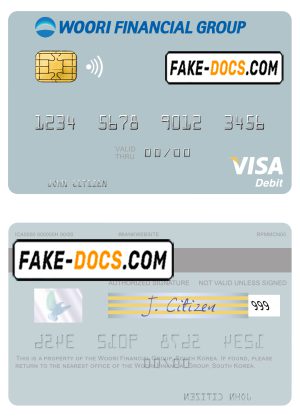 South Korea Woori Financial Group visa debit card template in PSD format