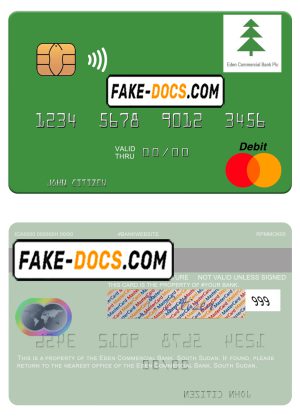South Sudan Eden Commercial Bank mastercard template in PSD format