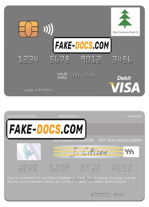 South Sudan Eden Commercial Bank visa debit card template in PSD format