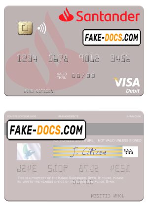 Spain Banco Santander visa credit card template in PSD format