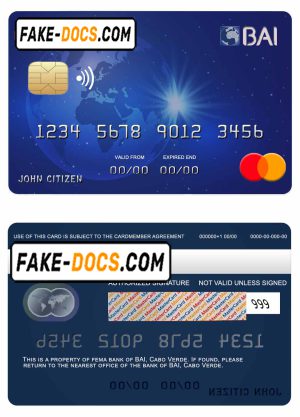 Cabo Verde BAI bank mastercard credit card template in PSD format, fully editable
