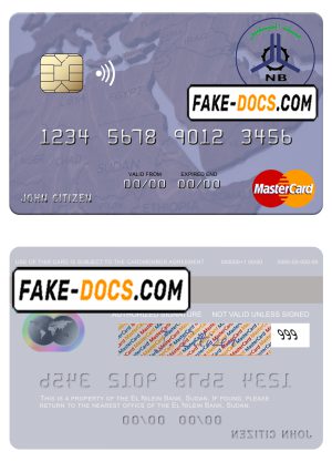 Sudan El Nilein Bank mastercard template in PSD format