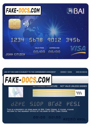 Cabo Verde BAI bank visa card credit card template in PSD format, fully editable